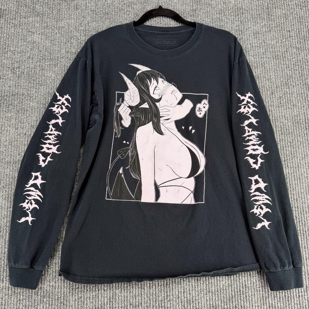 Lewd Complex Anime Girl Long Sleeve Shirt Large Black Goth Choke Y2K Manga